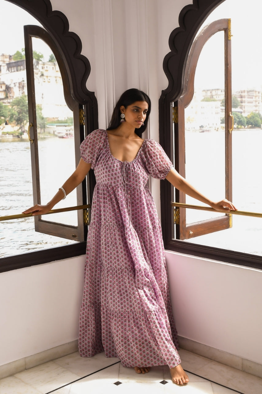 Daughters of India✳︎ SITA MAXI DRESS Sita Maxi Dress Violet | Hand Block Print Cotton | Daughters of India