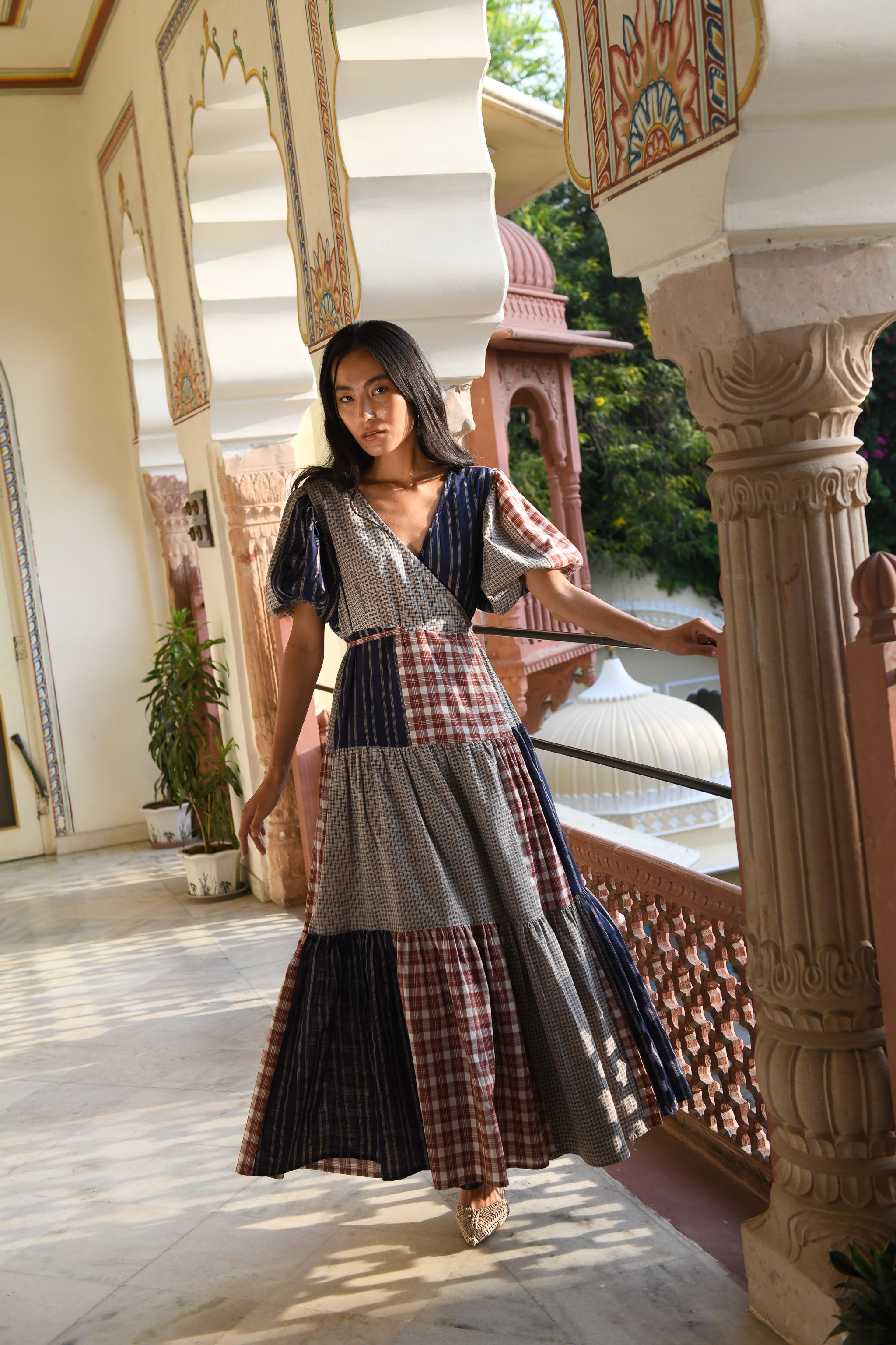 Poet Patchwork | Maxi Dress | Beige/Cream/Brown - Boho Relaxed Fit Gauze Cotton | Daughters of India Poet Patchwork | Maxi Dress | Beige/Cream/Brown - Boho Relaxed Fit Gauze Cotton | Daughters of India