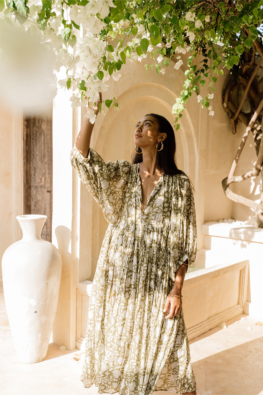 nbd kyra midi dress Kyra Gauze | Midi Dress | Olive Green - Boho Relaxed Fit Cotton