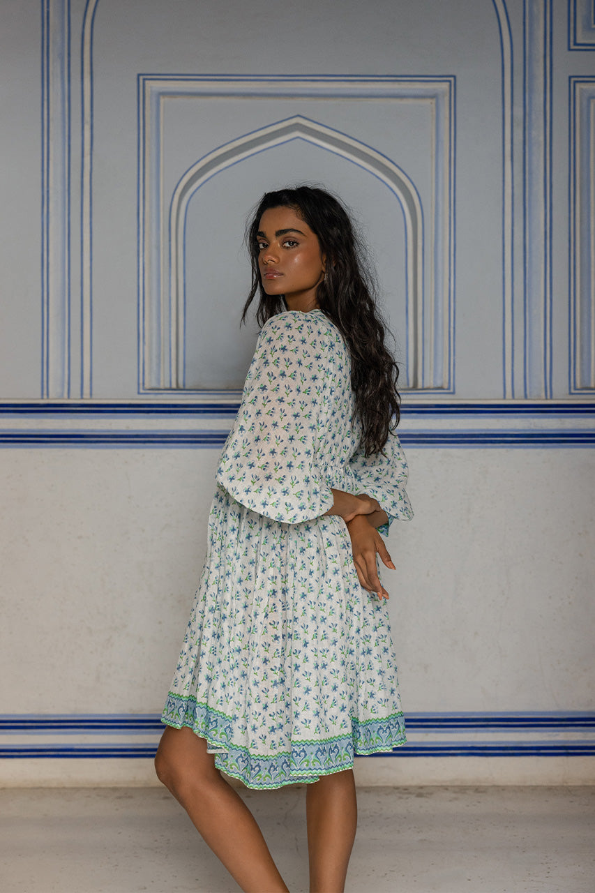 daughters of india kyra mini dress Kyra | Mini Dress | Musk - Boho Balloon Sleeve Gauze Cotton