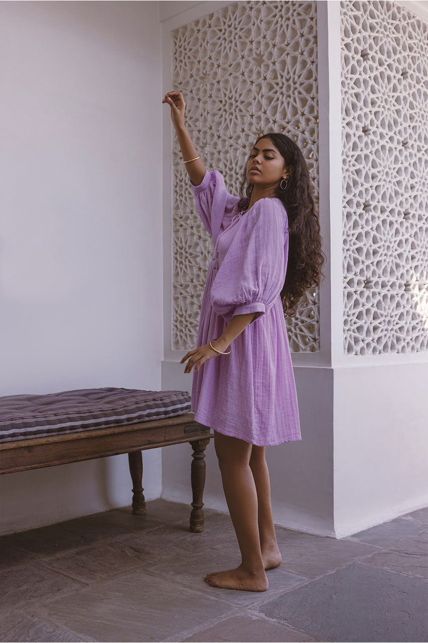 Kyra Mini Dress ~ Lilac Gauze – Daughters of India