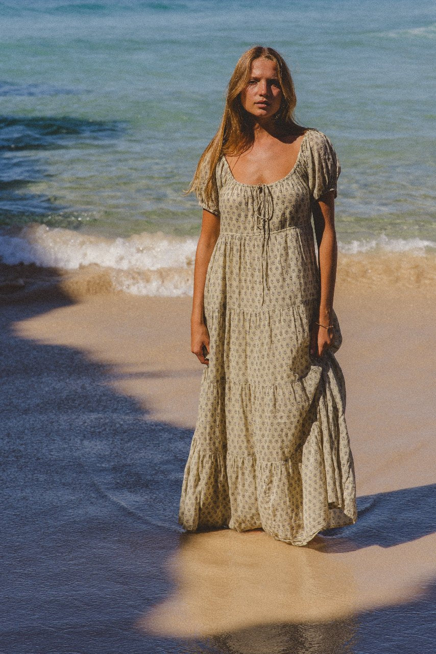 Sita Maxi Dress ~ Green Lily | Artisan Handcrafted Floral Maxi