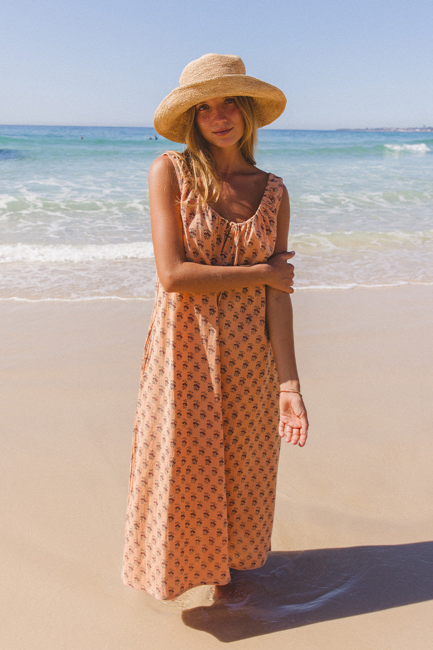 Sundress Midi ~ Peach | Lightweight Block Print Midi Dress DOI Sundress Midi ~ Peach | Lightweight Block Print Midi Dress DOI