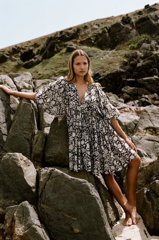 daughters of india kyra mini dress Kyra | Mini Dress | Musk - Boho Balloon Sleeve Gauze Cotton