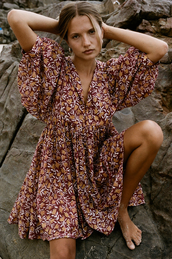 block print dress cotton Manah Dress: Apricot M/L