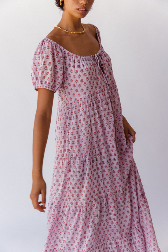 Sita Maxi Dress Violet | Hand Block Print Cotton | Daughters of India