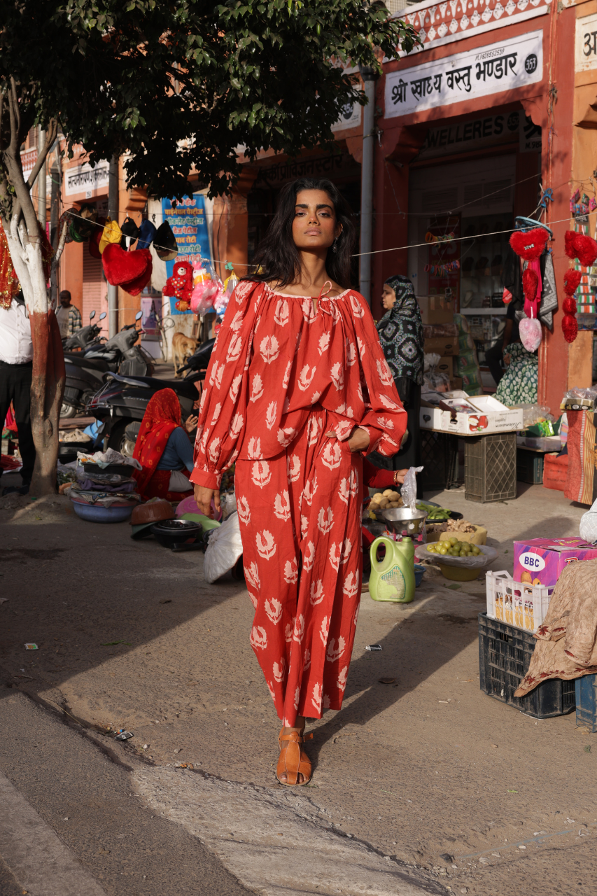 Ria Blouse ~ Ruby Red | Handcrafted in India, 100% Cotton – DOI