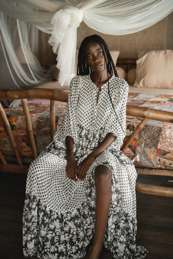 handmade maxi dress Nora Gauze | Maxi Dress | Noir Black - Boho Handcrafted Relaxed Cotton