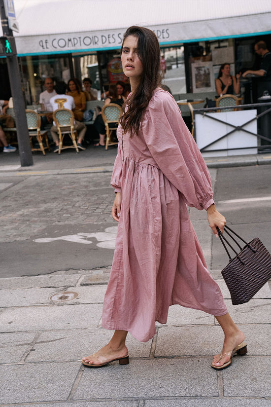 artisanal pink maxi dress Pink Floral Print Cotton Maxi Dress