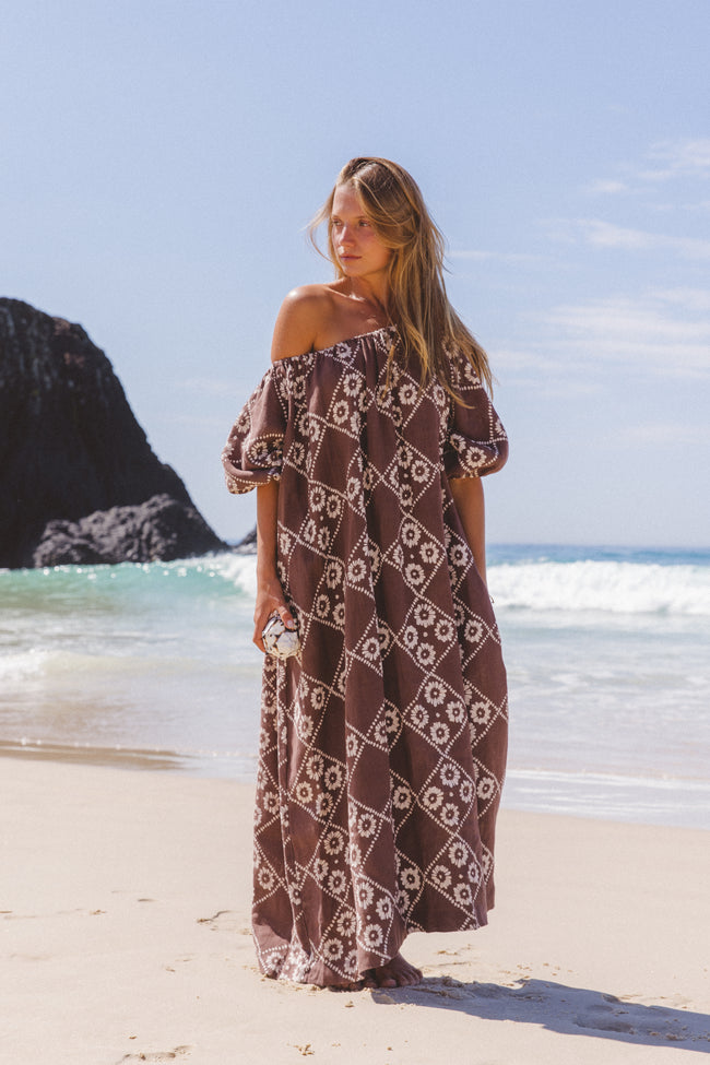 Sundress Midi ~ Peach | Lightweight Block Print Midi Dress DOI Sundress Midi ~ Peach | Lightweight Block Print Midi Dress DOI