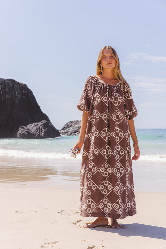 linen maxi dress india Dahlia | Midi Dress | Marigold - Boho Relaxed Fit Linen Cotton