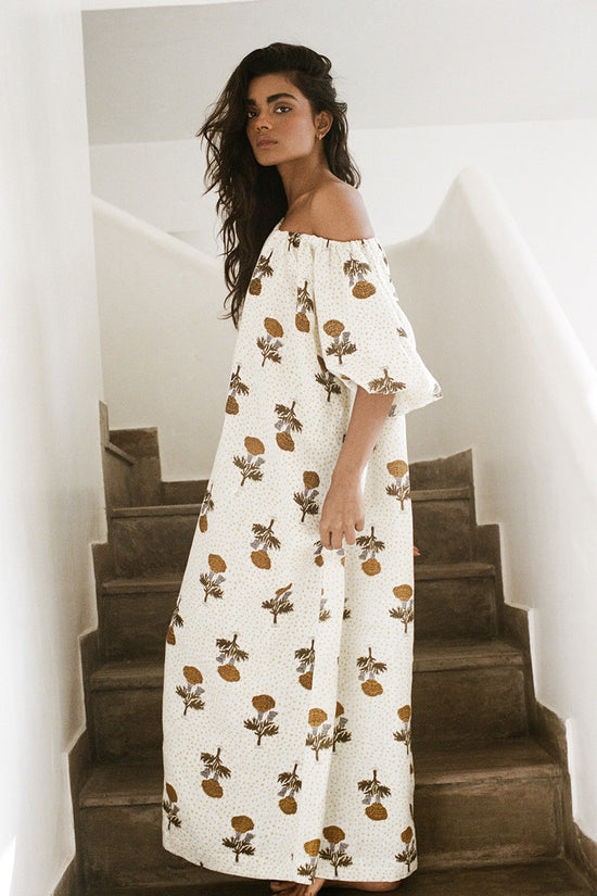 strapless open back dress Dahlia | Midi Dress | Marigold - Boho Relaxed Fit Linen Cotton