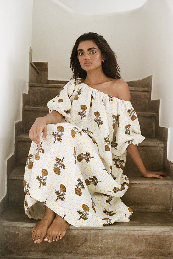 Dahlia | Midi Dress | Marigold - Boho Relaxed Fit Linen Cotton