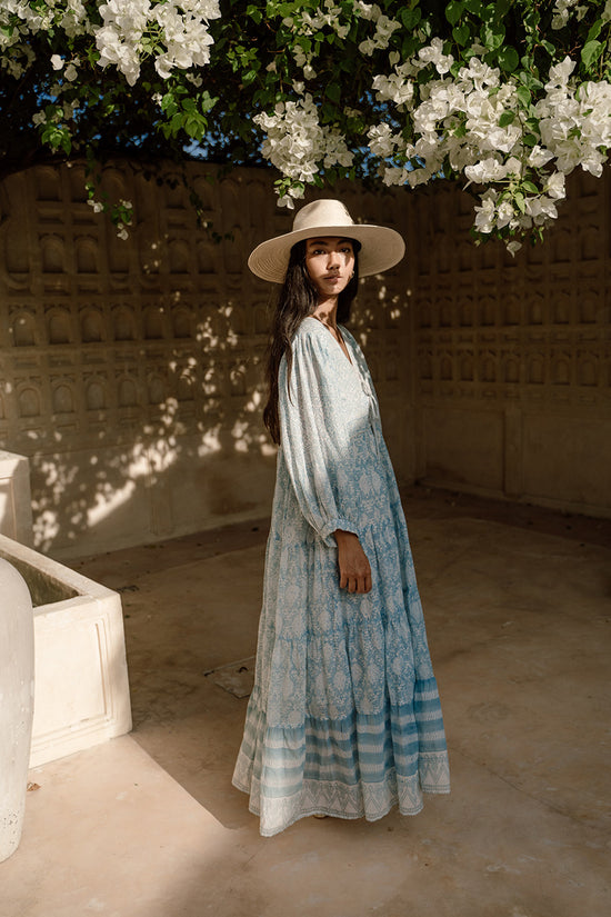Jasmine | Maxi Dress | Sea Mist Green Floral - Boho Billow Sleeve Gauze Cotton | Daughters of India Jasmine | Maxi Dress | Sea Mist Green Floral - Boho Billow Sleeve Gauze Cotton | Daughters of India
