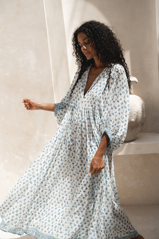billowing maxi dress Incredible Rare 1970s Raw Cotton Billowing Sleeve Maxi Dress The Pansy Garden