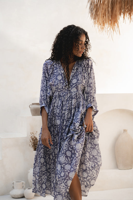 cotton voile midi dress in block print Shop Delia Block Print Cotton Maxi Dress