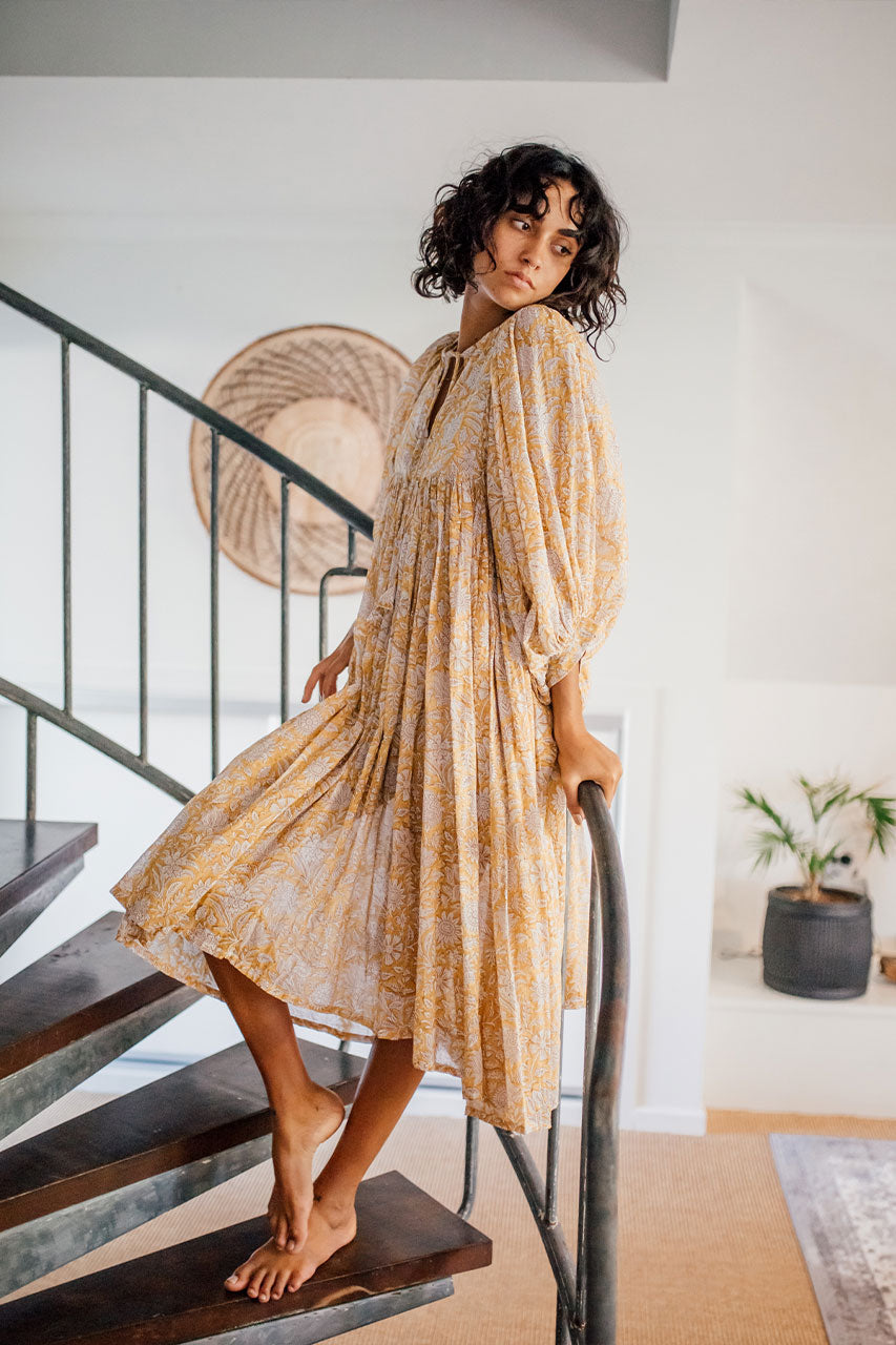 Kyra Midi Dress ~ Cumin – Daughters of India