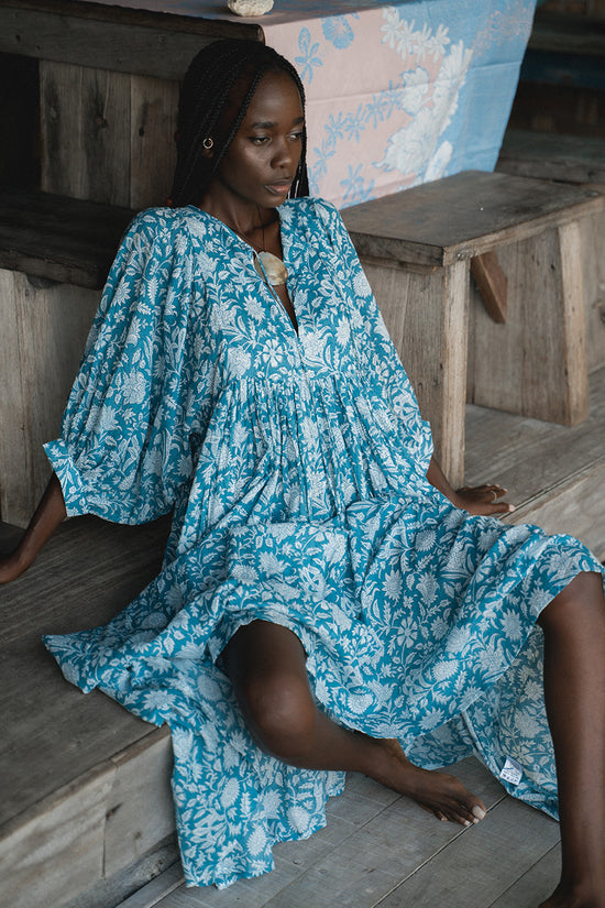 Kyra Midi Dress ~ Ocean Blue | Lightweight Cotton, Artisan Crafted