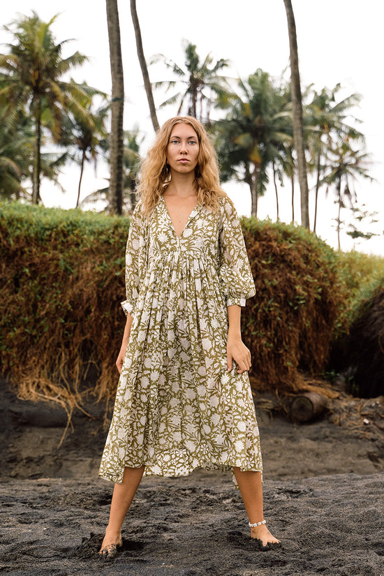 knee length dresses for ladies Kyra Midi Dress ~ Olive
