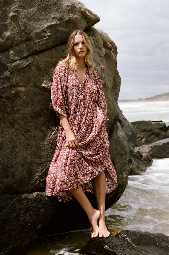 Kyra | Midi Dress | Sumac - Boho Balloon Sleeve Gauze Cotton | Daughters of India Kyra | Midi Dress | Sumac - Boho Balloon Sleeve Gauze Cotton | Daughters of India
