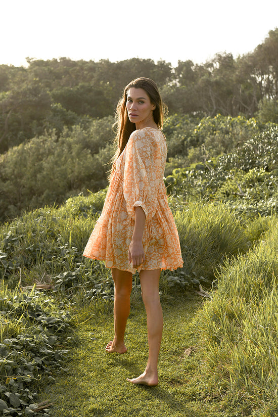Kyra Mini Dress ~ Tangerine | Hand Block Print Dress, Artisan Soul