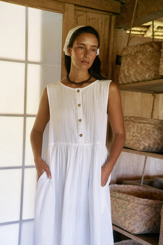 white linen dress india Midi linen dress BOHOL in White
