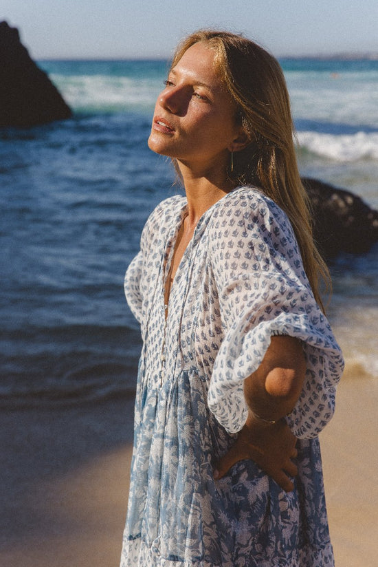 Nora Mini Dress ~ Aquamarine | Artisan Hand Crafted Block Print