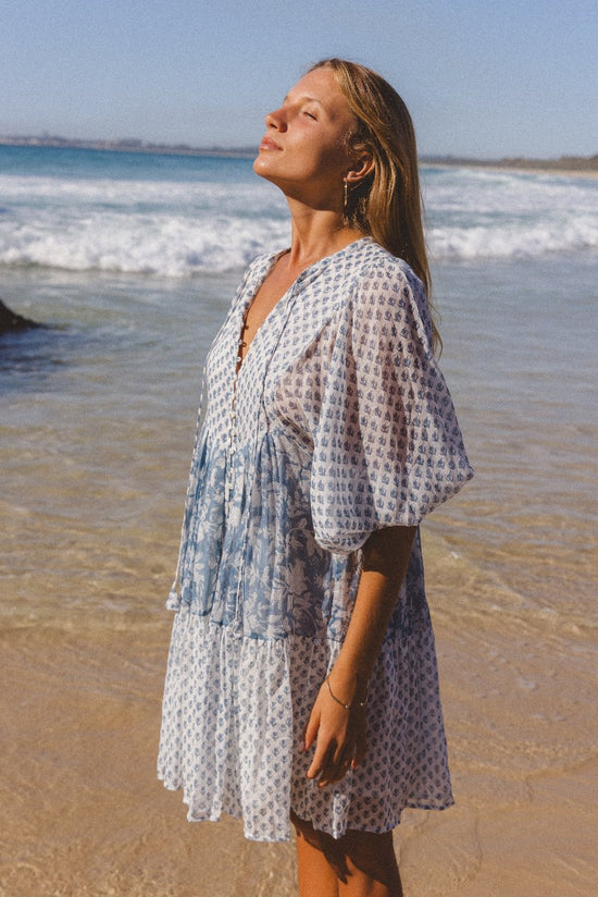 Nora Mini Dress ~ Aquamarine | Artisan Hand Crafted Block Print