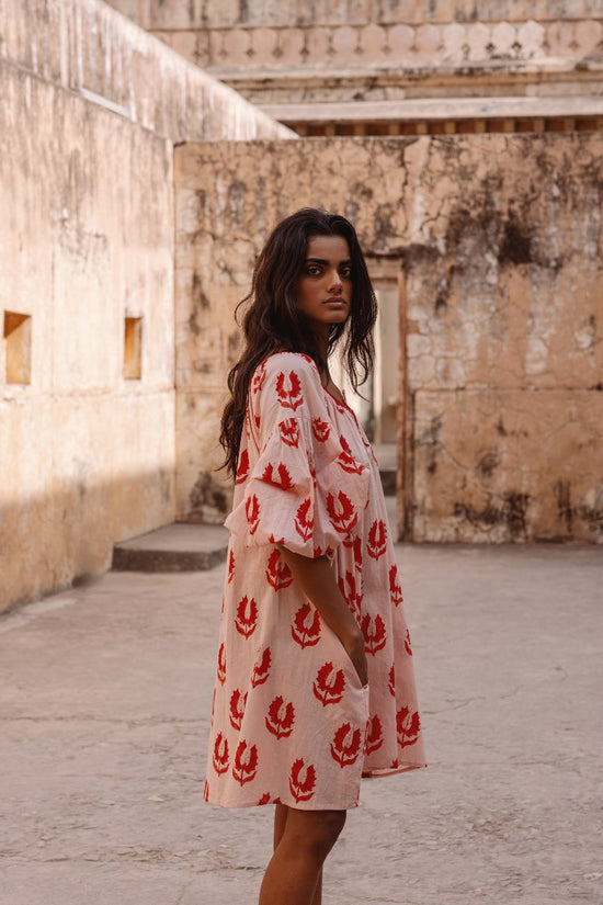 cherry blossom mini dress Ria | Mini Dress | Cherry Blossom Pink Floral - Boho Oversized Fit Cotton