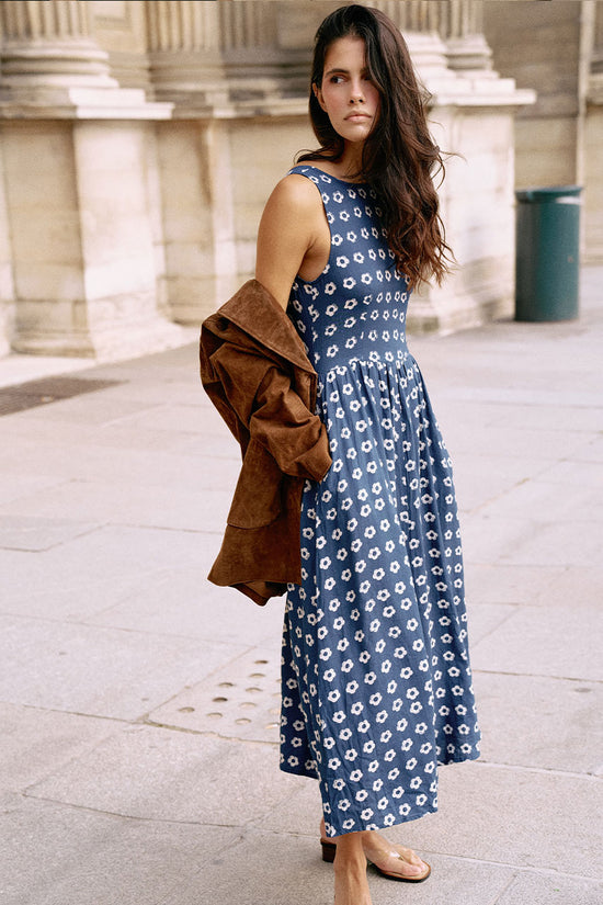 Veda Dress ~ Indigo | Linen Cotton Blend, Ethically Made in India DOI Veda Dress ~ Indigo | Linen Cotton Blend, Ethically Made in India DOI