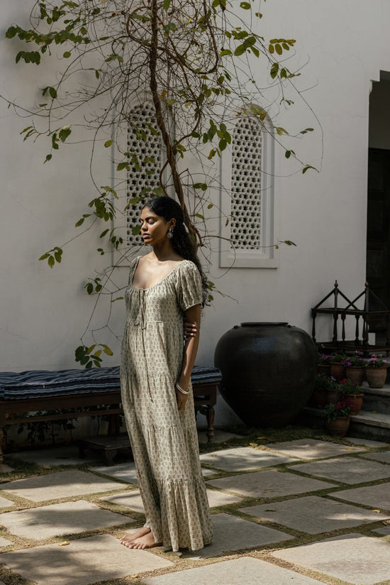 Daughters of India✳︎ SITA MAXI DRESS Sita Maxi Dress ~ Green Lily | Artisan Handcrafted Floral Maxi