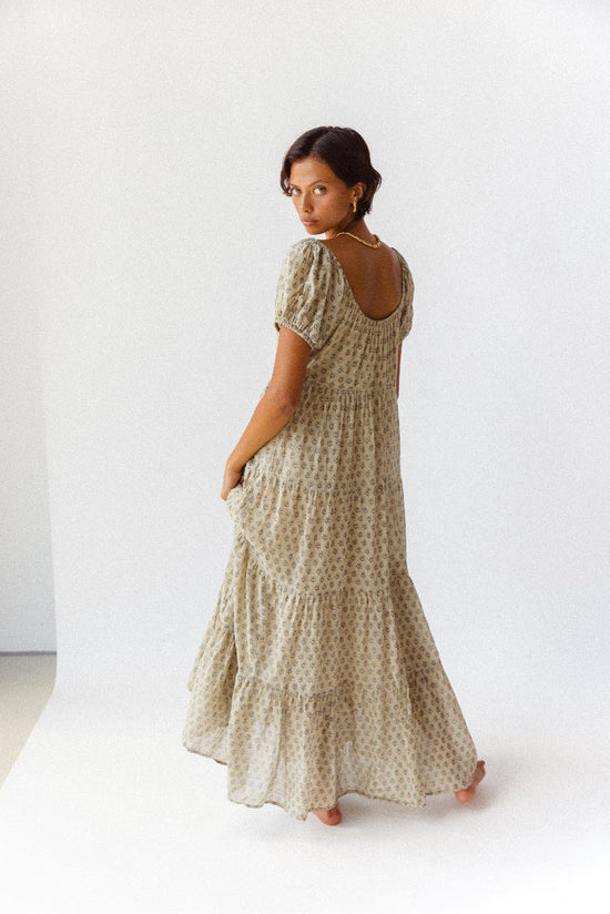 Sita Maxi Dress ~ Green Lily | Artisan Handcrafted Floral Maxi
