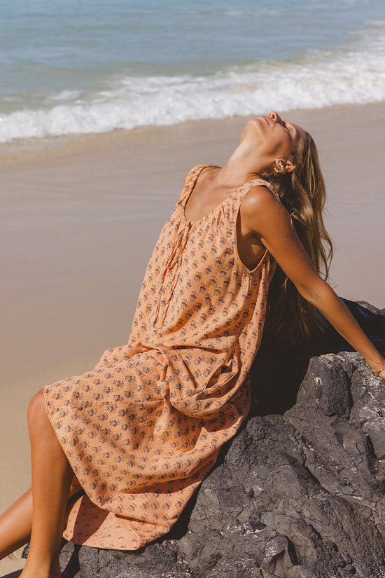 Sundress Midi ~ Peach | Lightweight Block Print Midi Dress DOI Sundress Midi ~ Peach | Lightweight Block Print Midi Dress DOI