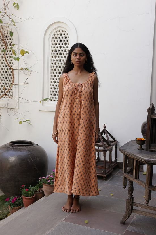midi block printed organic cotton dress Hand Block Print Organic Cotton Midi Dress: Bohemian Hippie Style