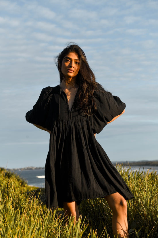 Kyra Mini Dress ~ Black Gauze | Conscisouly Crafted Cotton Dress  DOI