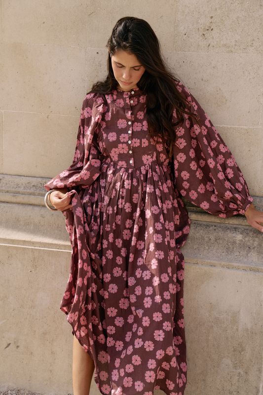 pink ainika flowers long sleeve maxi dress Ainika Flowers Long Sleeve Maxi Dress