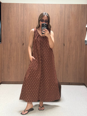 Sundress Midi ~ Almond | Sleeveless Block Print Cotton Dress DOI Sundress Midi ~ Almond | Sleeveless Block Print Cotton Dress DOI
