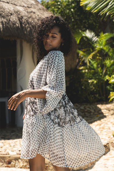 Nora Mini Dress ~ Noir | Artisan Hand Crafted Block Print Dress – DOI