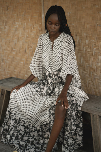 evening primrose print maxi dress ME+EM Evening Primrose Graphic-Print Puff-Sleeve Woven Maxi Dress in Blue