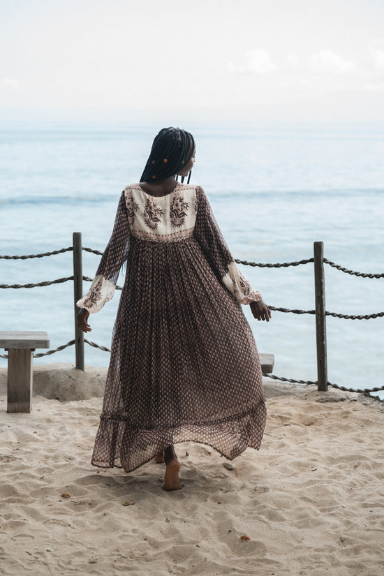 artisan maxi dress Womens Natural Rough "Soraya" Dress One Size Handcrafted Artisan Organic Cotton