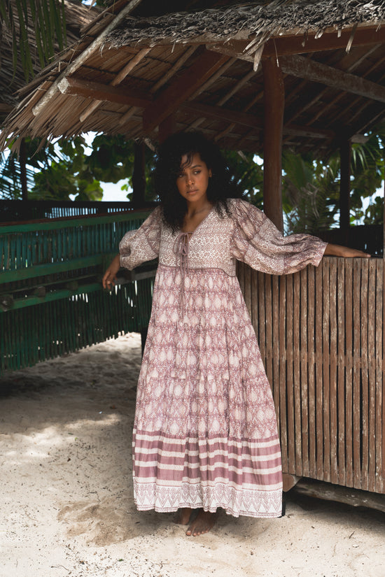 Jasmine | Maxi Dress | Lavender - Boho Billow Sleeve Gauze Cotton