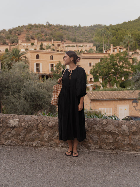 Kyra Midi Dress ~ Black Gauze