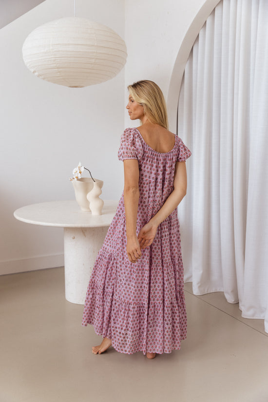 Sita Maxi Dress Violet | Hand Block Print Cotton