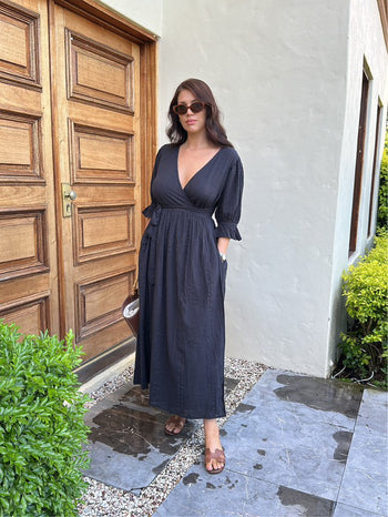 Uma Maxi Dress ~ Black | Sustainable Slow Fashion Wrap Dress DOI Uma Maxi Dress ~ Black | Sustainable Slow Fashion Wrap Dress DOI