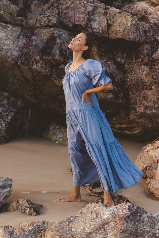 daughters of india blue dress Sahana | Maxi Dress | Blue Lagoon Teal - Boho Puff Sleeve Cotton