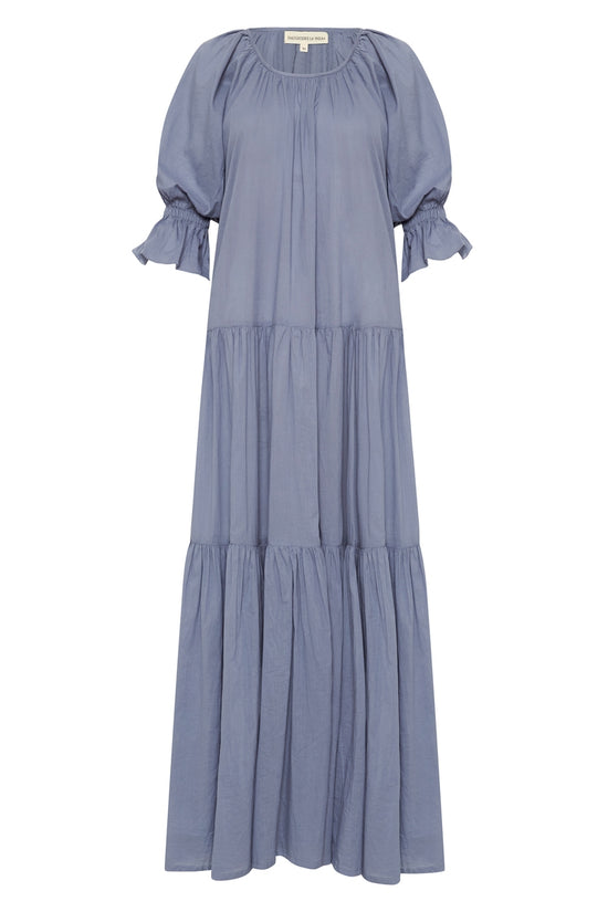 daughters of india blue dress Kyra | Midi Dress | Ocean Blue Floral - Boho Relaxed Fit Balloon-Sleeved Gauze Cotton