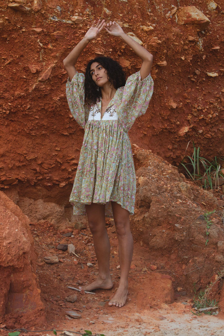 Kyra Mini Dress ~ Green Carnation
