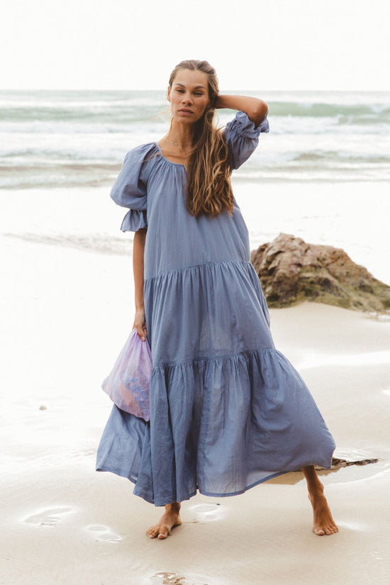 daughters of india blue dress Sahana | Maxi Dress | Blue Lagoon Teal - Boho Puff Sleeve Cotton
