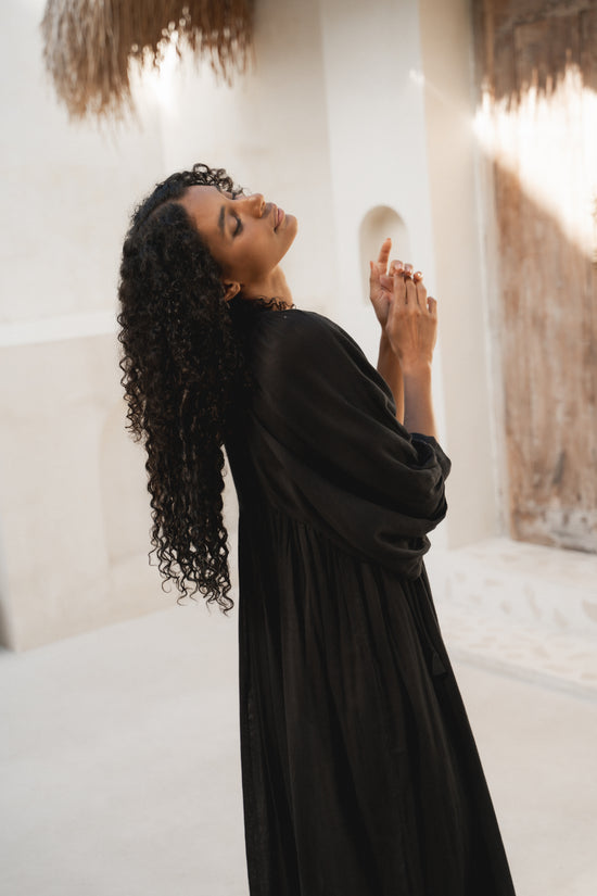 Kyra Gauze | Midi Dress | Black - Boho Relaxed Fit Cotton LBD | Daughters of India Kyra Gauze | Midi Dress | Black - Boho Relaxed Fit Cotton LBD | Daughters of India