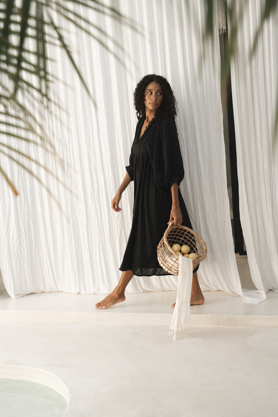 Kyra Gauze | Midi Dress | Black - Boho Relaxed Fit Cotton LBD | Daughters of India Kyra Gauze | Midi Dress | Black - Boho Relaxed Fit Cotton LBD | Daughters of India